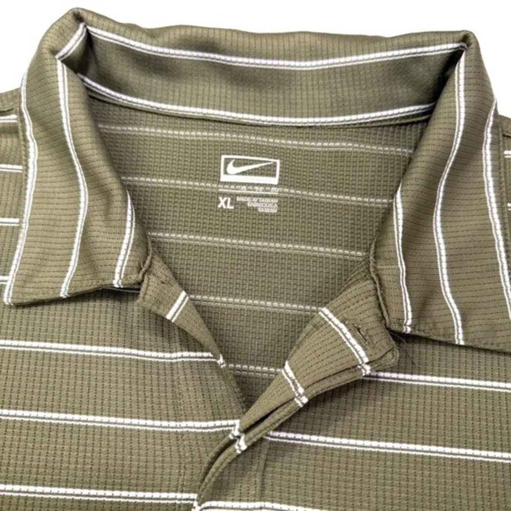 Nike Golf Polo Shirt Mens XL Green White Stripe Dri-FIT Short Sleeve Performance